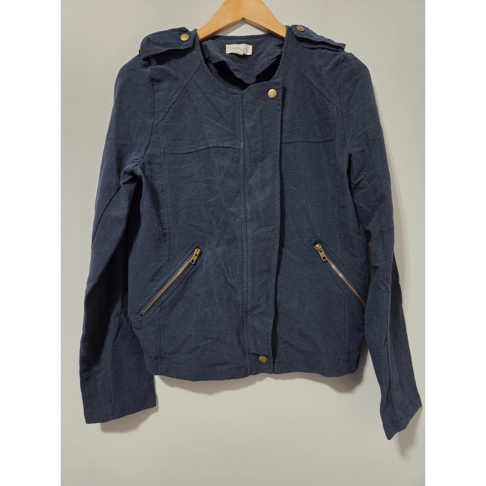 Promesa Navy Blue Moto Jacket Asymmetrical‎ Zip Corduroy Texture Womens Medium